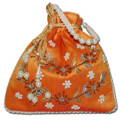 "Designer Beads Potli (Orange color)-12024-001 - Click here to View more details about this Product